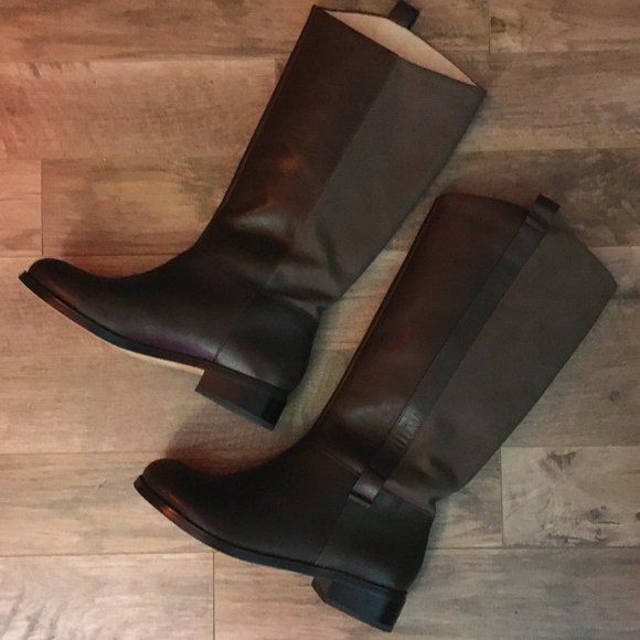 Tall Brown Leather and Canvas Equestrian Boots - Picture 3 of 16